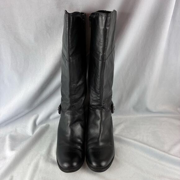 Aldo Black Knee High Full Zip Boots Women's 7.5 Equestrian Silver Tone Buckle - Picture 10 of 16